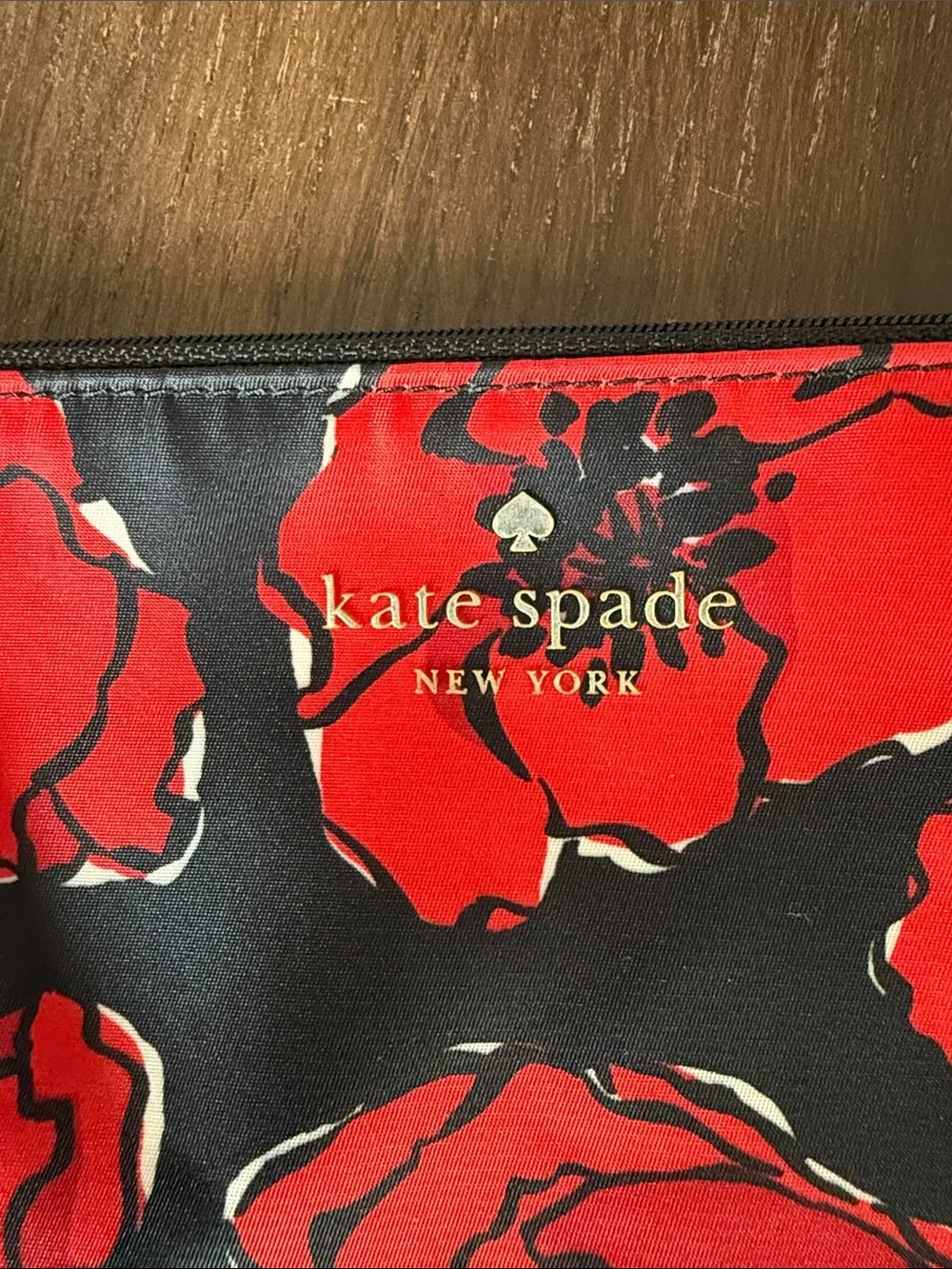 kate spade Black Wristlet Clutch with Red Floral Print